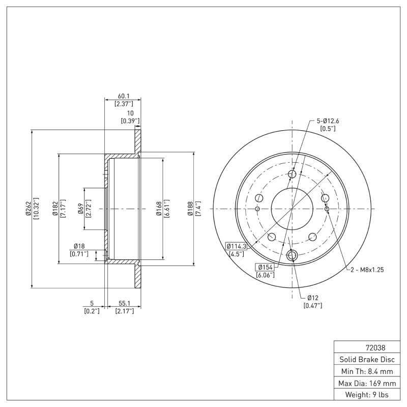 Mitsubishi Eclipse Brake Rotor (1) - Rear - R1 Concepts - Plain - `04-`12